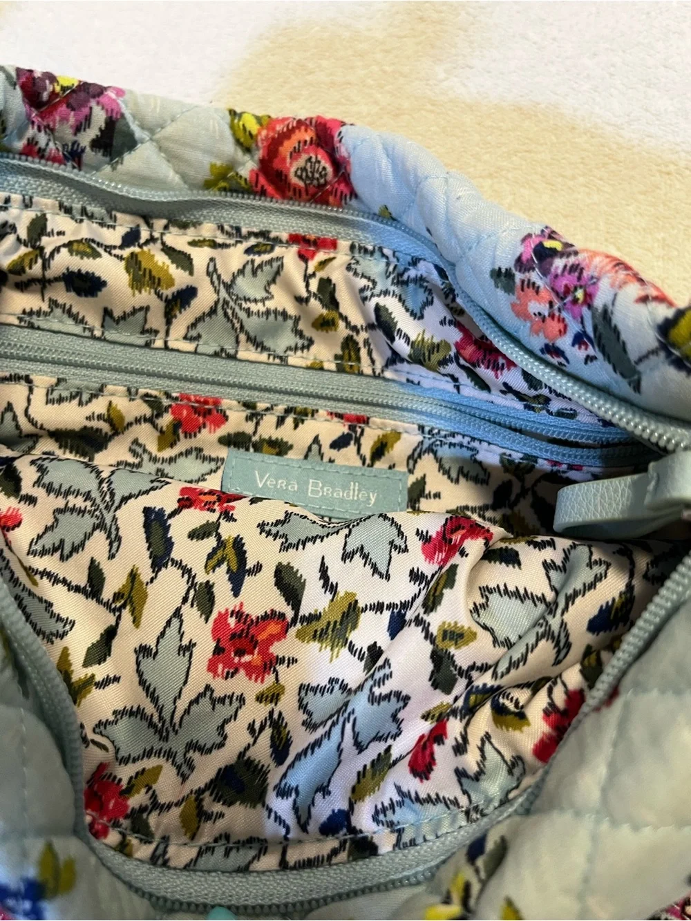 🌸 Vera Bradley Light Blue Floral Quilted Crossbody Purse Shoulder Bag 🌸
